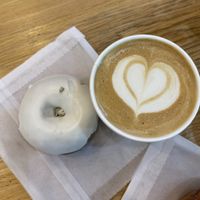 Oat milk latte and lavender donut at Dollop Coffee - Streeter in Chicago