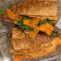 Pan bagna is my favorite thing from here its like a savory crepe sandwich but greasy not for the faint of heart-burn  at Blue Sage Vegetarian Grille in Southampton