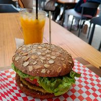 Beyond burger and a coconut mango drink at EsBirra Cerveceria Artesana in Ibiza