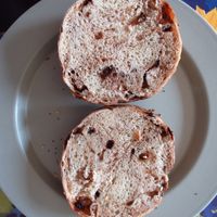 Cross section of chocolate chip bagel at Salt & Sunshine Bagels in Winnipeg