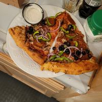 The vegan supreme + FYH ranch at University Pizza Company in Riverside