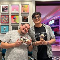 Two guys with their vegan ice cream, classic  at Craig's Vegan in Las Vegas