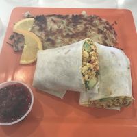 Soyrizo burrito with hash browns at Scramble in Phoenix