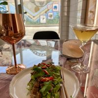 Nam Tok Phoo sandwich and apple cider gimlet  at Kappra Cafe in Bangkok