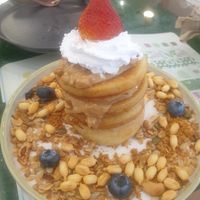 Ig unique item peanut butter pancake with granola topped with strawberry and cream - 6/10 at Kappra Cafe in Bangkok