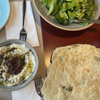 Green salad and labaneh   at Hummus 90 in Ashdot Yaakov