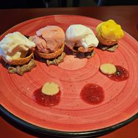 Ice cream and mousse in shells dessert at Hummus 90 in Ashdot Yaakov