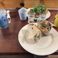 Avocado toast special and chickpea salad wrap  at Cacao Tree Cafe in Royal Oak