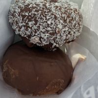 Chocolate Coconut and Chocolate Vanilla  at Pepples Donut Farm in Berkeley