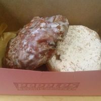banana fritter and jelly filled donut at Pepples Donut Farm in Berkeley
