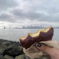 Vegan Boston Cream Enjoyed Admiring the City VIEWS ✨ #Veganuary at Pepples Donut Farm in Berkeley