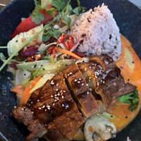 Duckin’ Good with curry-coconut sauce (spicy by special request): best prepared seitan I’ve ever had with a delightful crispy texture on the outside at Vegang in Berlin