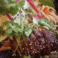 Udon noodles with mock duck   at Vegang in Berlin