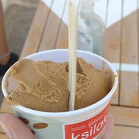 Espresso almond ice cream at Gelateria Ksilaki in Nikitas