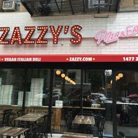 Front  entrance when they first opened: note, their sign used to say "vegan Italian deli"--alas, no more. at Zazzy's Pizza - Upper East Side in New York City