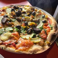 Vegetarian pizza with vegan cheese at The Blue Zone in Dingle