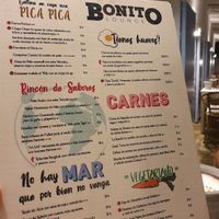 Menu at Bonito Lounge in Menorca