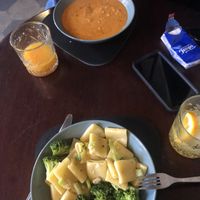 pasta broccoli and pasta e cecchi (chickpea sauce w tiny pasta) - so tasty!!! #Veganuary at Fisheye in Rome