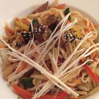 Tempeh and veg stir fry  at Mlsna Kavka in Prague