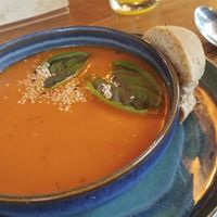 Sopa de tomate y albahaca. at Saludpan in Medellin