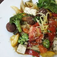 Pasta with vegetables and tofu  at Saludpan in Medellin