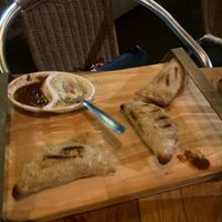 Empanadas. Big portion but heavy. Filled with potatoes and fried.  at Saludpan in Medellin