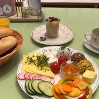 The Vegan Breakfast (the bread basket was for 2 breakfasts)  at Vollpension in Vienna