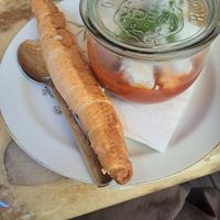 Shakshuka with vegan feta. Yummy 😋 at Vollpension in Vienna