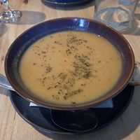 Vegan sweet potato soup at Le Gibard in Tadoussac
