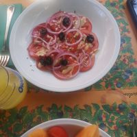Tomatoes as a starter at Le Mazagran in Saint-tropez