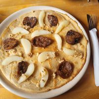 Pear, Fig, and Walnut Pancake (Vegan) at Scoops in Caernarfon
