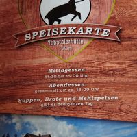 Speisekarte at Ybbstalerhütte in Almhaeuser