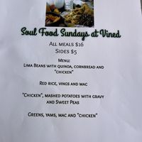 Sunday menu at Vined The Vegan Experience in North Charleston