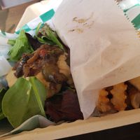 Burger and fries at Vined The Vegan Experience in North Charleston