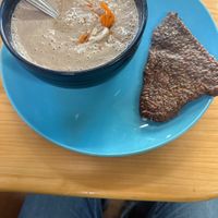 Mushroom bisque  at Arnold's Way Vegetarian Raw Cafe in Lansdale