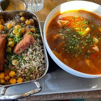 Cous cous with spicy soup  at Soya Comptoir Bio in Paris
