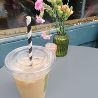 Iced latte with oat milk at Woodlawn Coffee Co in Horsforth