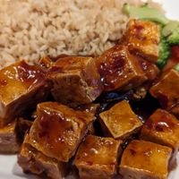General tso tofu over brown rice at Passion Fusion Grille in Graham
