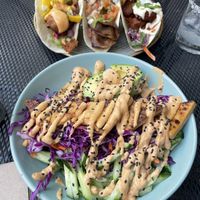 Lemongrass tofu rice bowl  at Vegan Street in Calgary