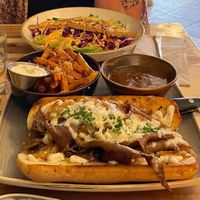 Today's Meal- Beaf Dip w/ Fries and Sesame Ginger Noodle Bowl. at Vegan Street in Calgary