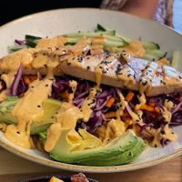 Tofu Sesame Ginger Noodle Bowl at Vegan Street in Calgary