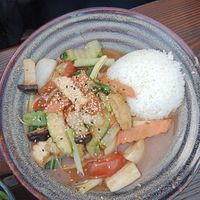 Tofu with rice and fresh veggies at The Flying Monkey in Berlin