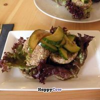 Smorrebrod with lentilburger and pickles  at simpleRaw - Oehlenschlaegersgade in Copenhagen