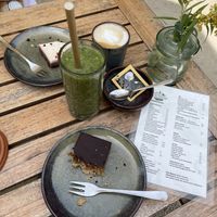 Pastries, coffee with oat milk and a green smoothie  at Bij De Tuinman in Hilversum