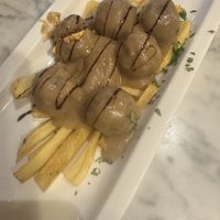 Vegan meatball is white wine saucee  at Casa Tino in Cadiz