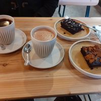 Vg hot chocolate and americano with brownies at Off the Ground Coffee in Middlesbrough