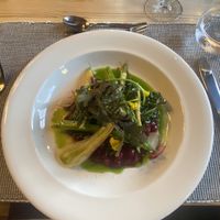 chickpeas with a beetroot sauce and vegetables  at Fossheim Turisthotell in Lom