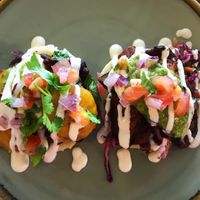 Two types of arepa  at Cumbia Kitchen - Cafe Bar in St Leonards