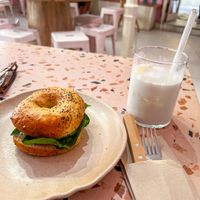 Hummus and avo bagel  at MOYA brunch in Sevilla