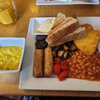 Tofu Scramble and Big Vegan Breakfast (Brown Bread) at Riverside Cafe in Llanfairfechan